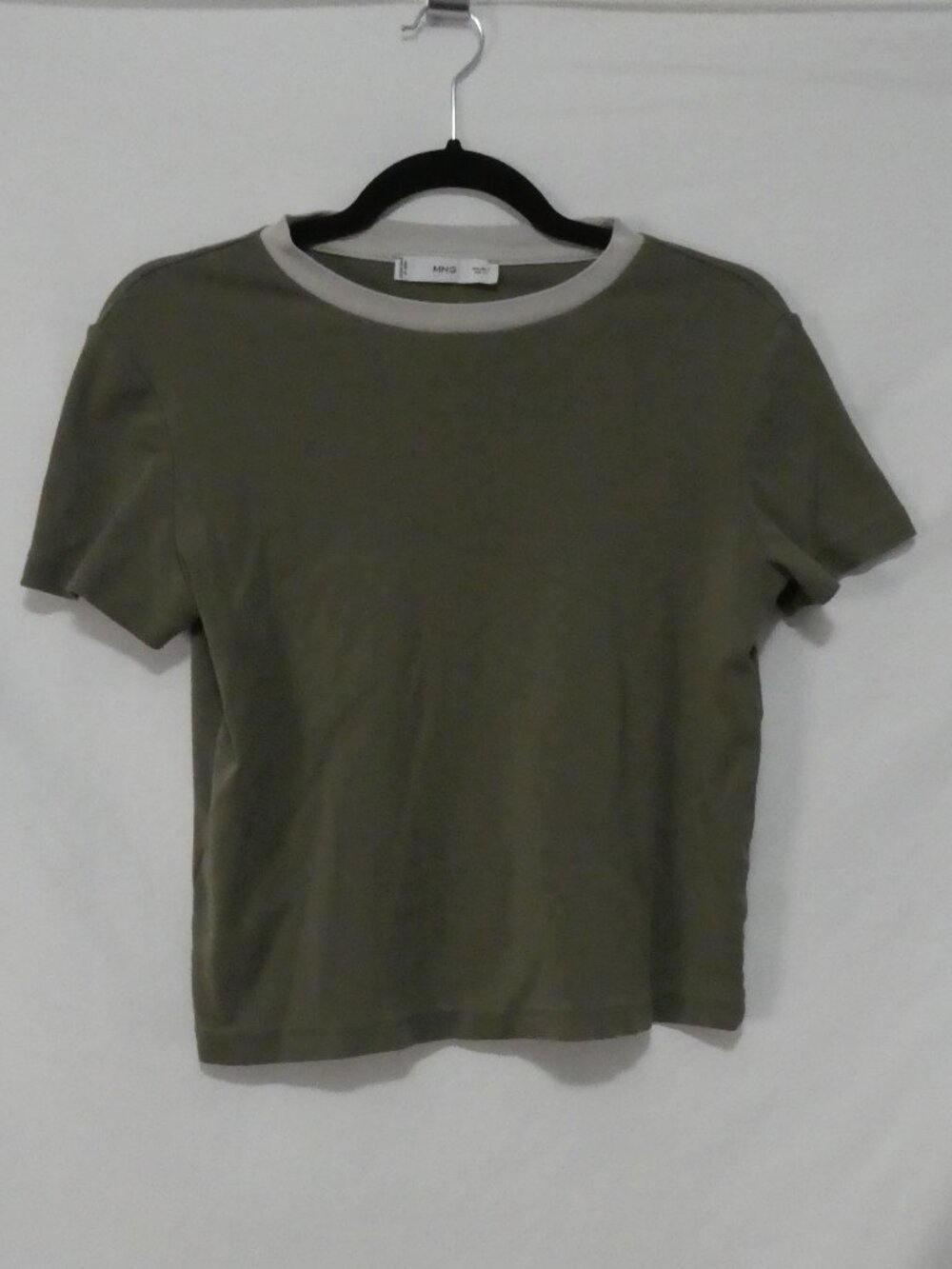 MNG Mango Olive Green Retro Ringer Cropped Tee - Size Small